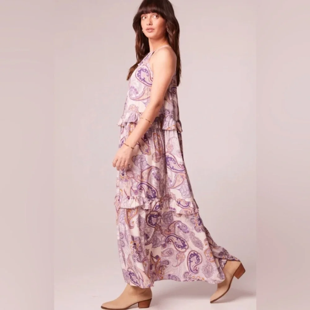 NWT Band of the Free Gypsy Flowy Purple Lightweight Paisley Tiered Maxi Dress M - Picture 5 of 13